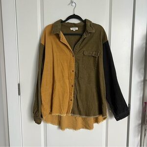 Multi-Color Corduroy Shacket with Frayed Hem | Size XL